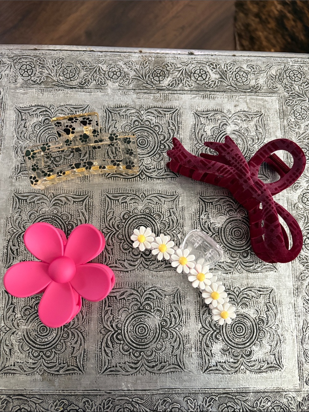 Assorted Hair Clips & Flower Barrettes - Pink, Burgundy, Clear
